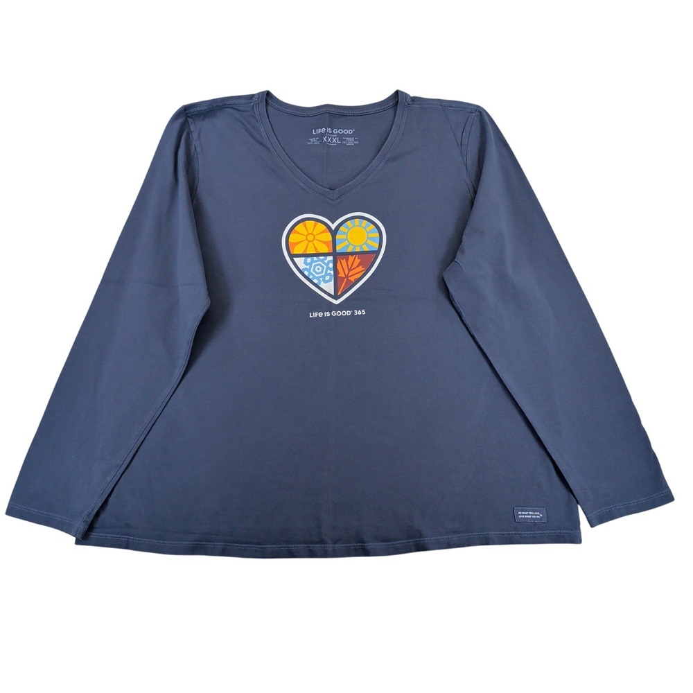 Life is Good 365 Crusher V-Neck Long Sleeve Shirt Womens XXXL Navy Blue Seasons